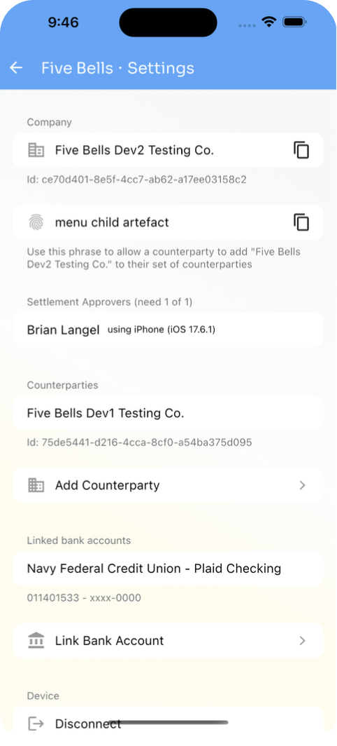 Settings screen