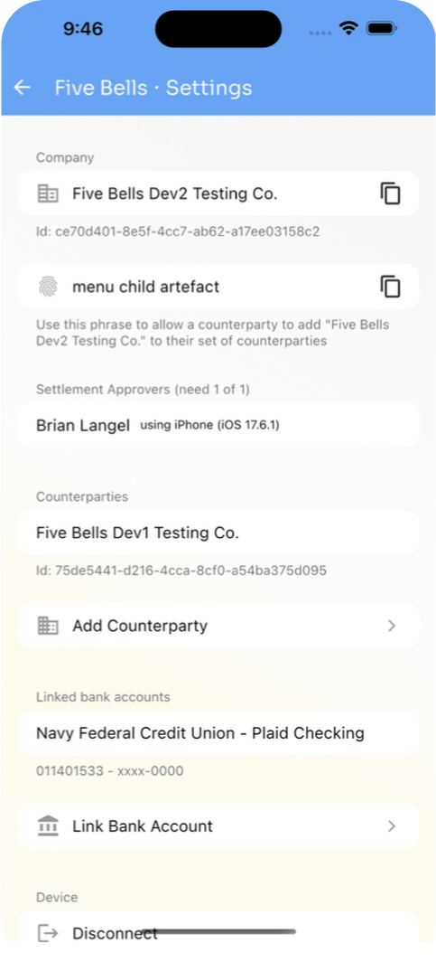 Settings screen